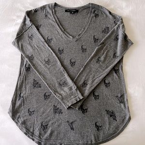 Skull Cashmere Long Sleeve V Neck